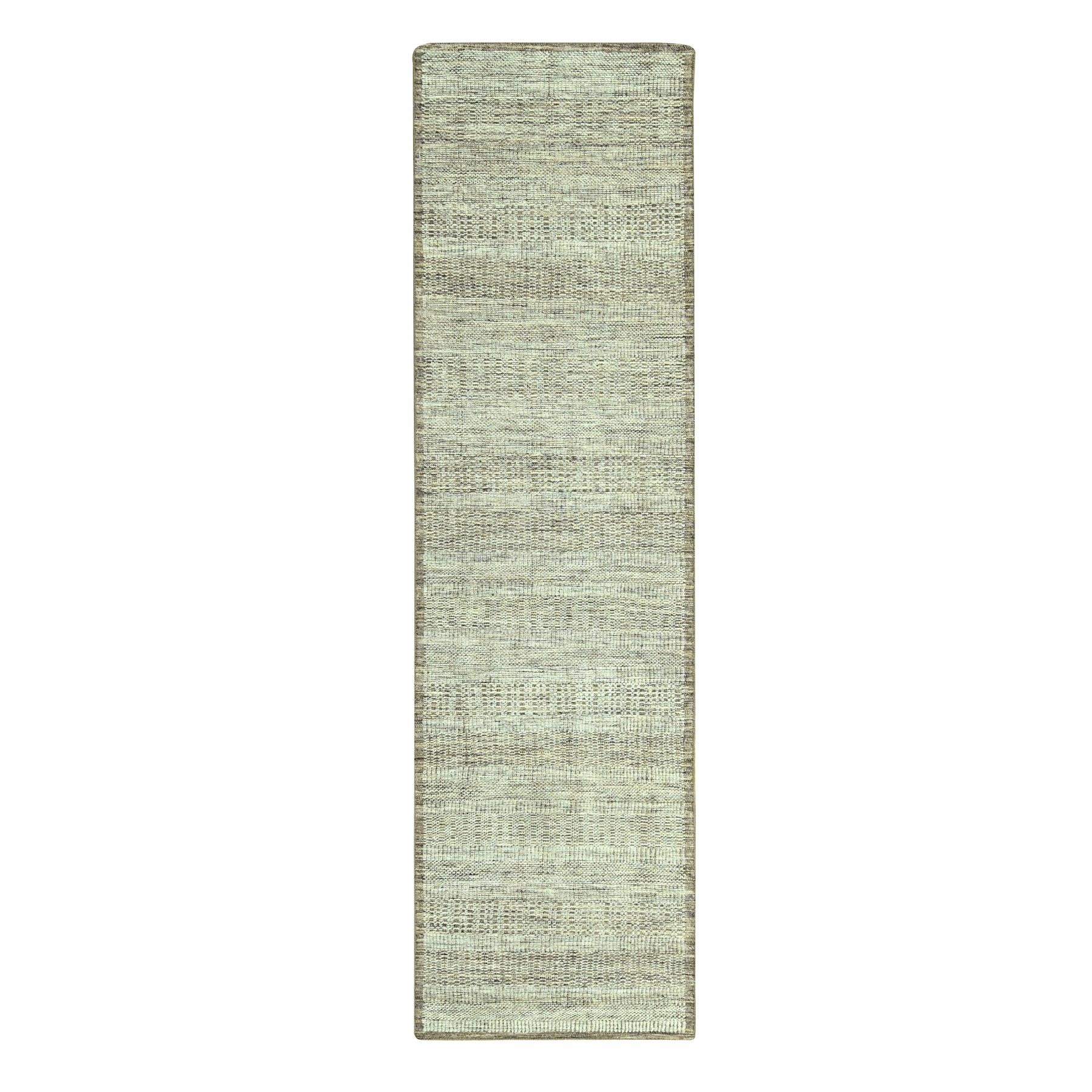 Beaver Brown, Oxidized and Distressed Grass Design with Exposed Warps, 100% Wool, Hand Knotted, Runner, Oriental Rug